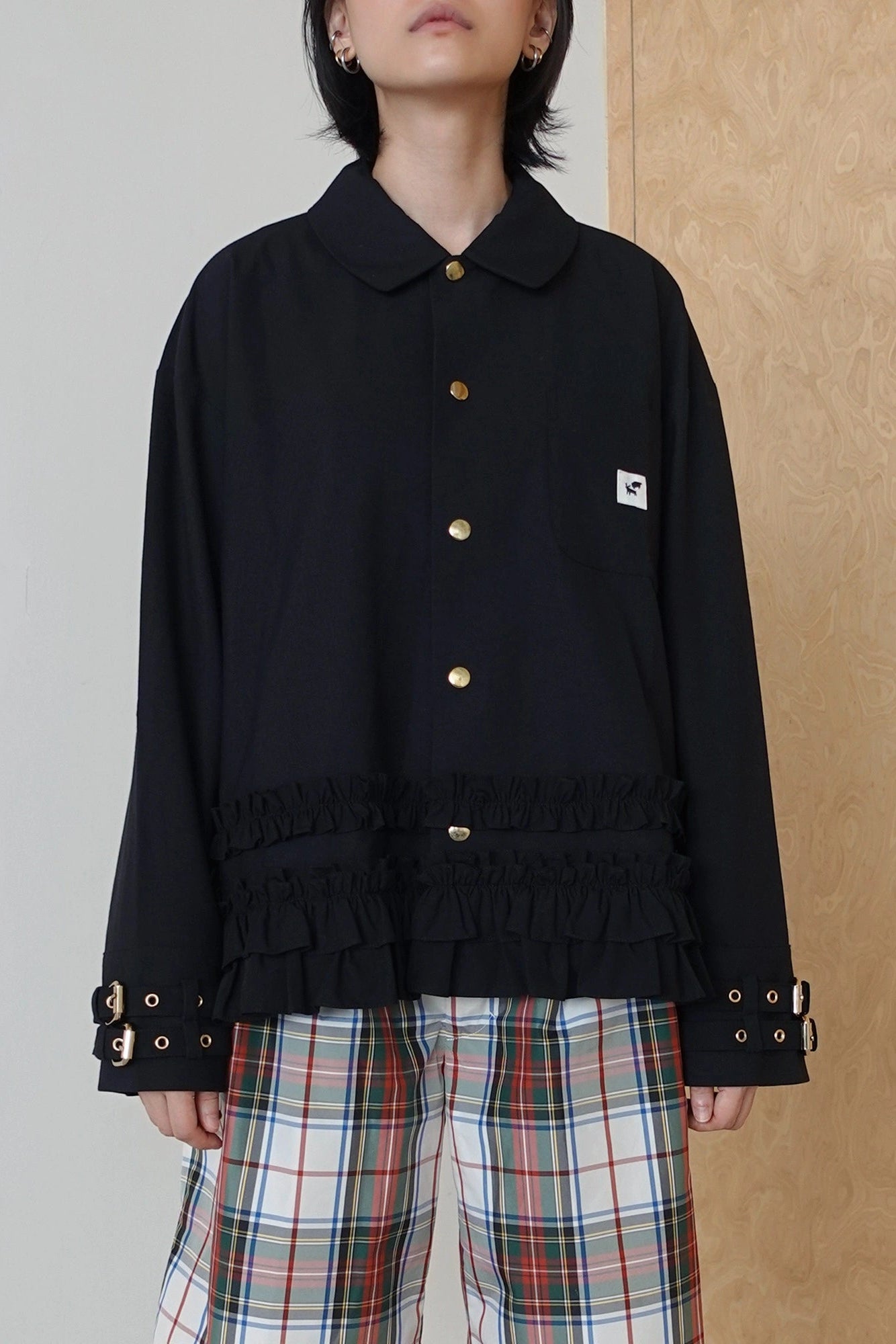 Double Buckle Frill Jacket Black - Argyle & Oxford