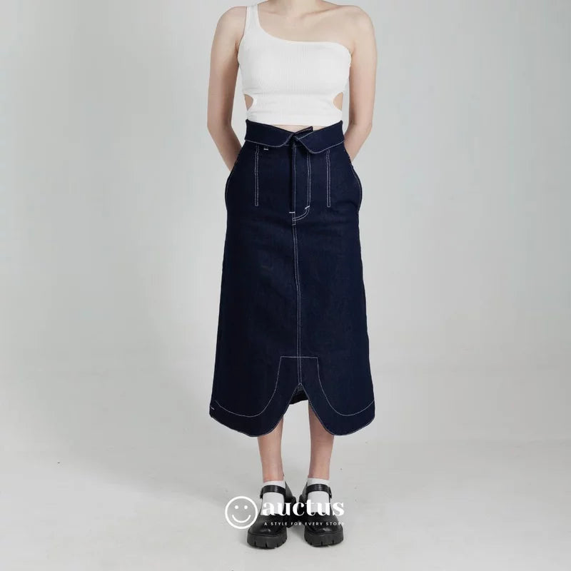 Romantic Highwaist Skirt Dark Blue - The Auctus