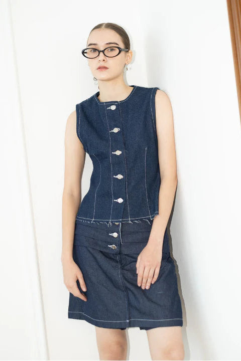 Edith Denim Top Dark Blue - The Auctus
