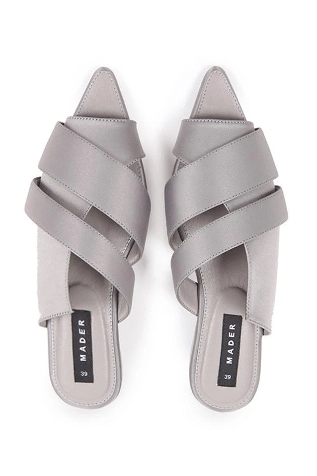 Open Toe Mules Satin Grey - Mader