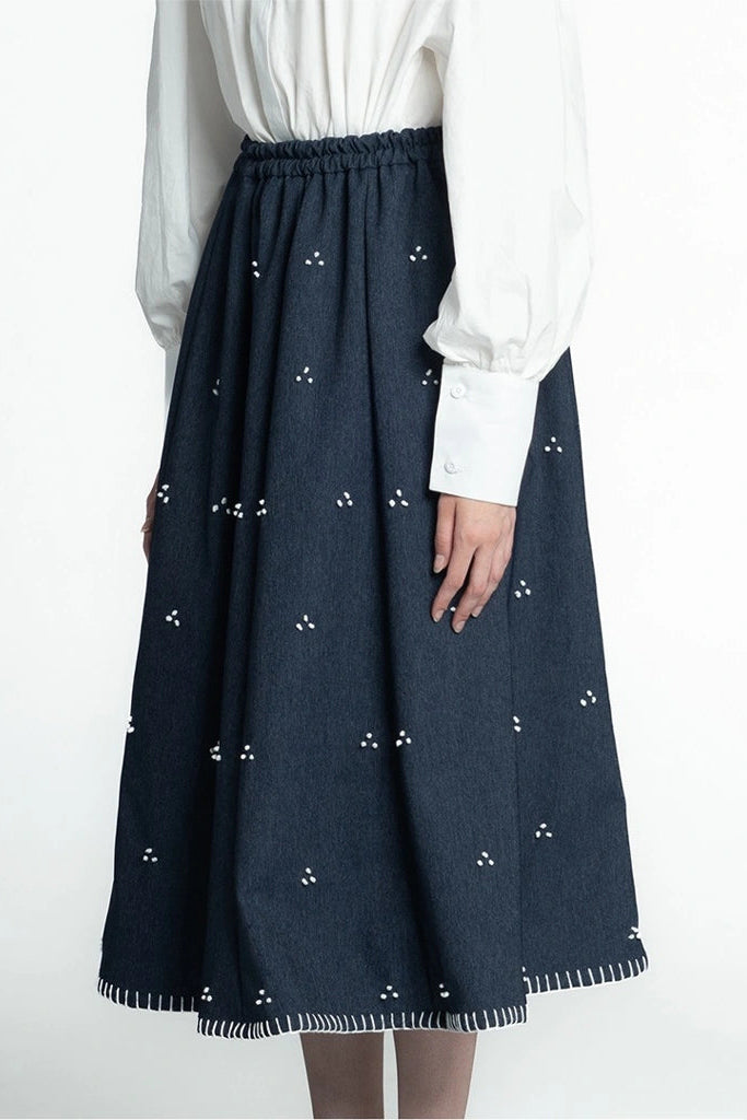 Rintik Sashiko Panel Skirt Navy - Damakara