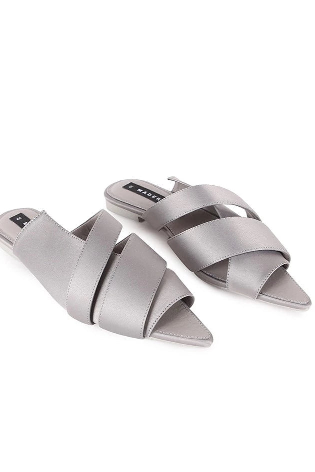 Open Toe Mules Satin Grey - Mader