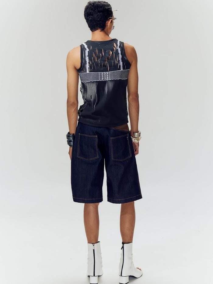 Midnight Rib Tank Black White - Two Stitches