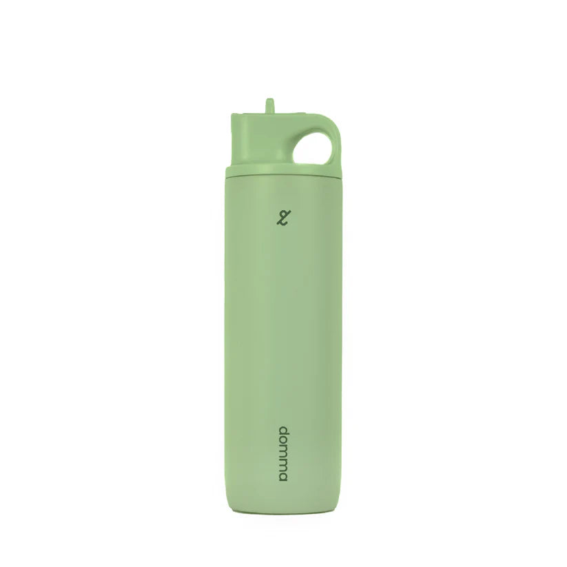 Green insulated tumbler with a lid by Domma on a white background