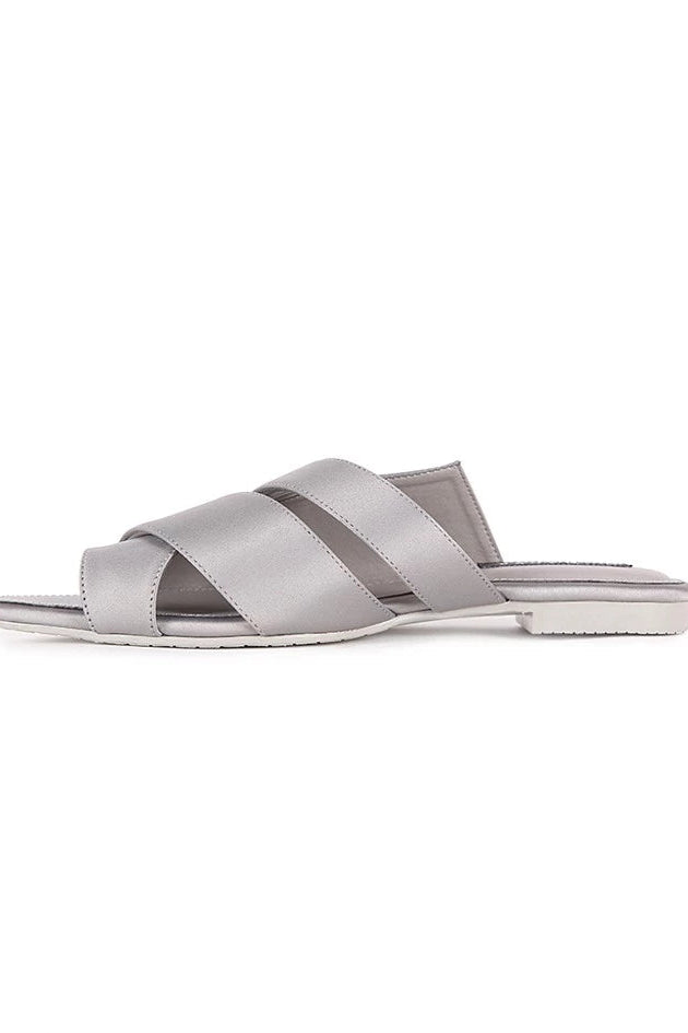 Open Toe Mules Satin Grey - Mader