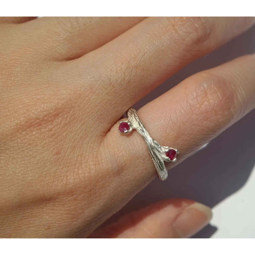 Twig Ring With Ruby Strones - Not Your Birthday