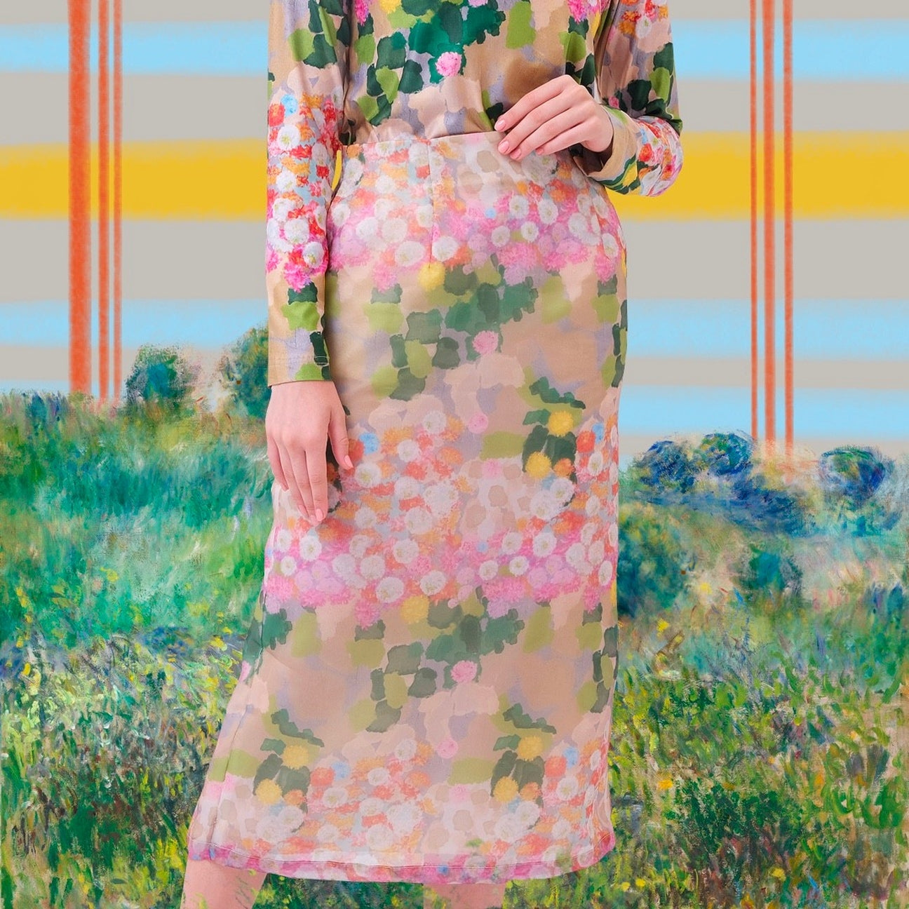 Chrysanthemum Garden Midi Organza Skirt - Kala Studio