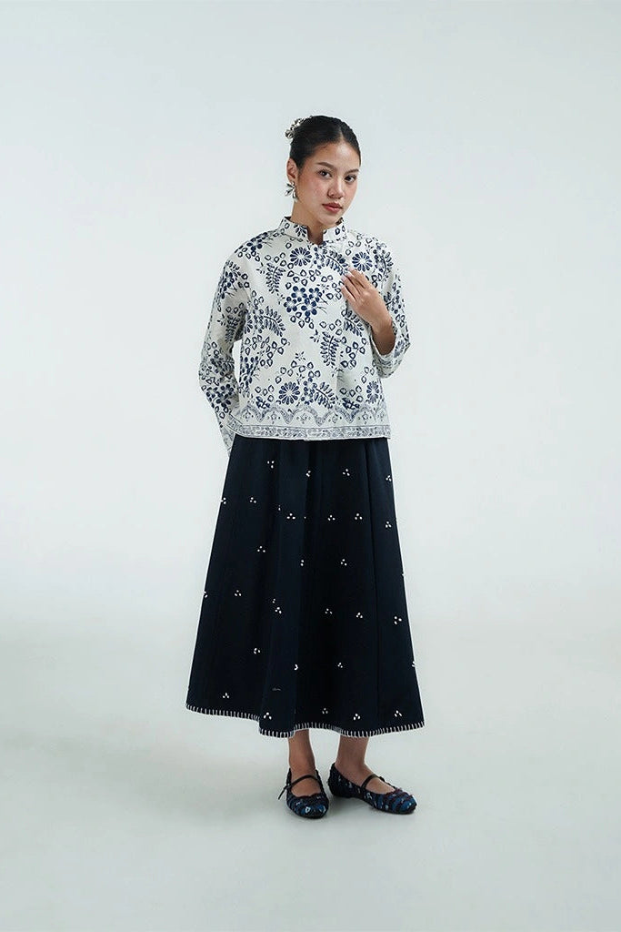 Arunika Janggan Shirt Longsleeve Navy - Damakara