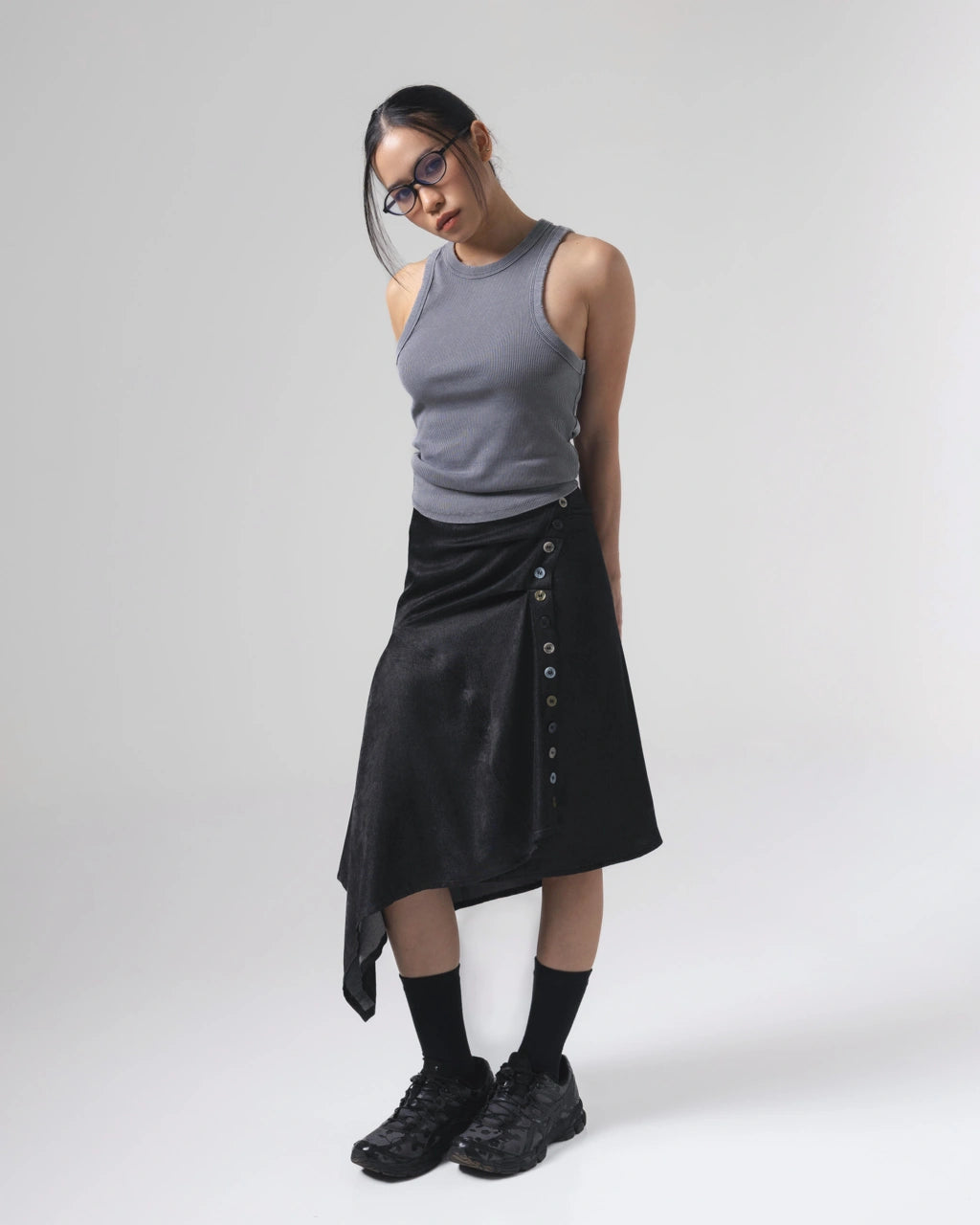 Noir Button Wrapped Skirt Black - Catha