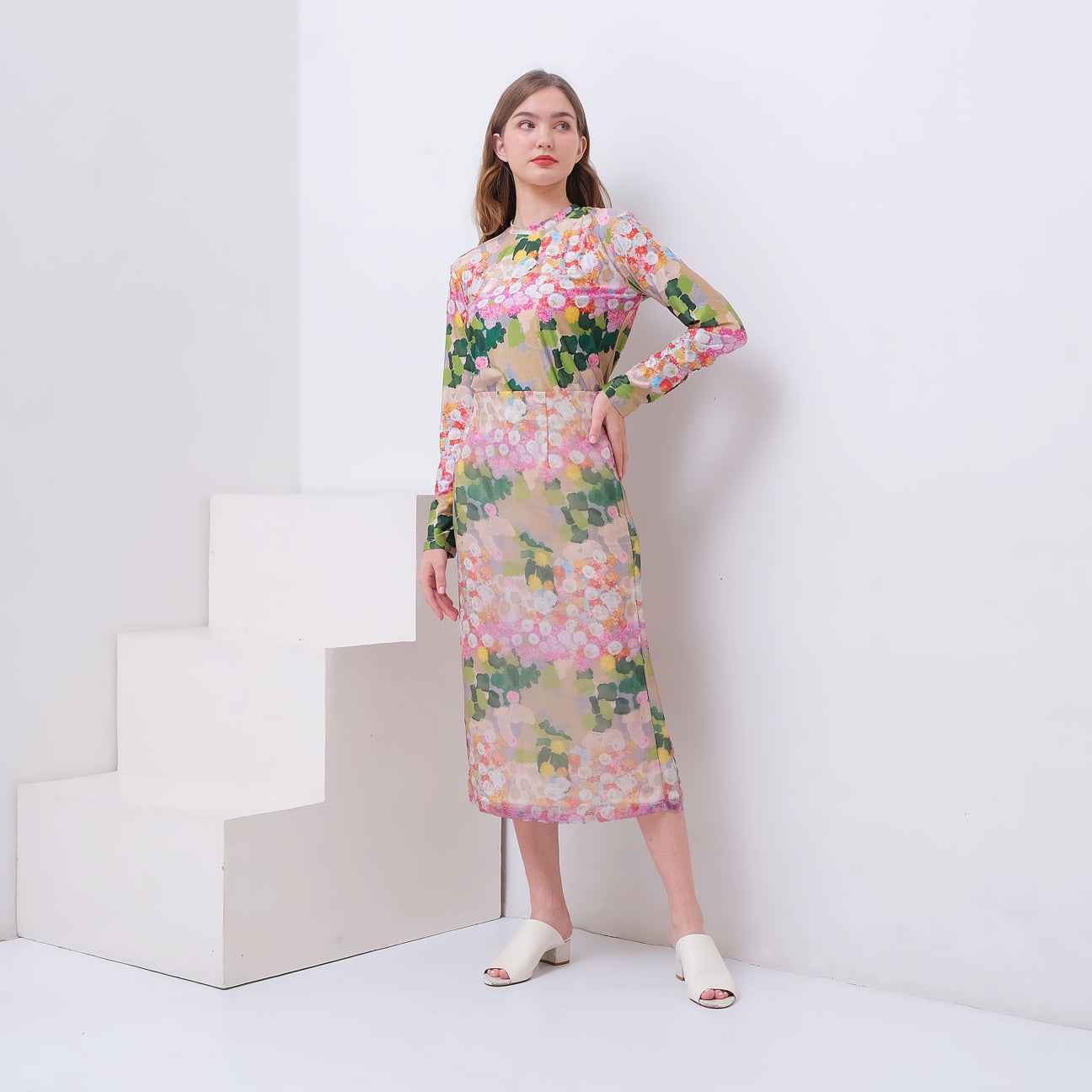 Chrysanthemum Garden Midi Organza Skirt - Kala Studio