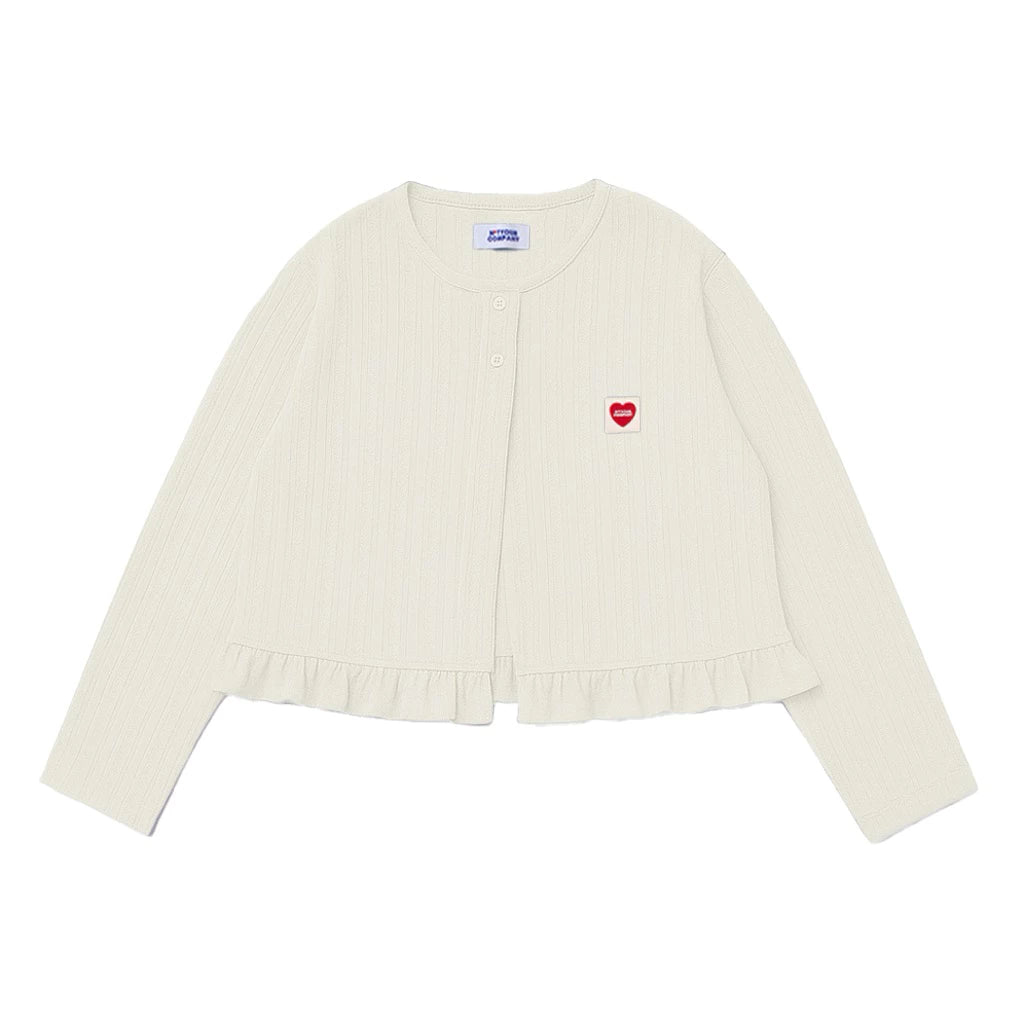 Cream cardigan with a red heart emblem by notyourcompany on a white background