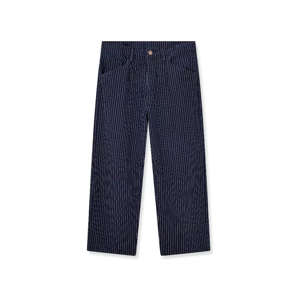 Navy striped pants by Blee on a white background