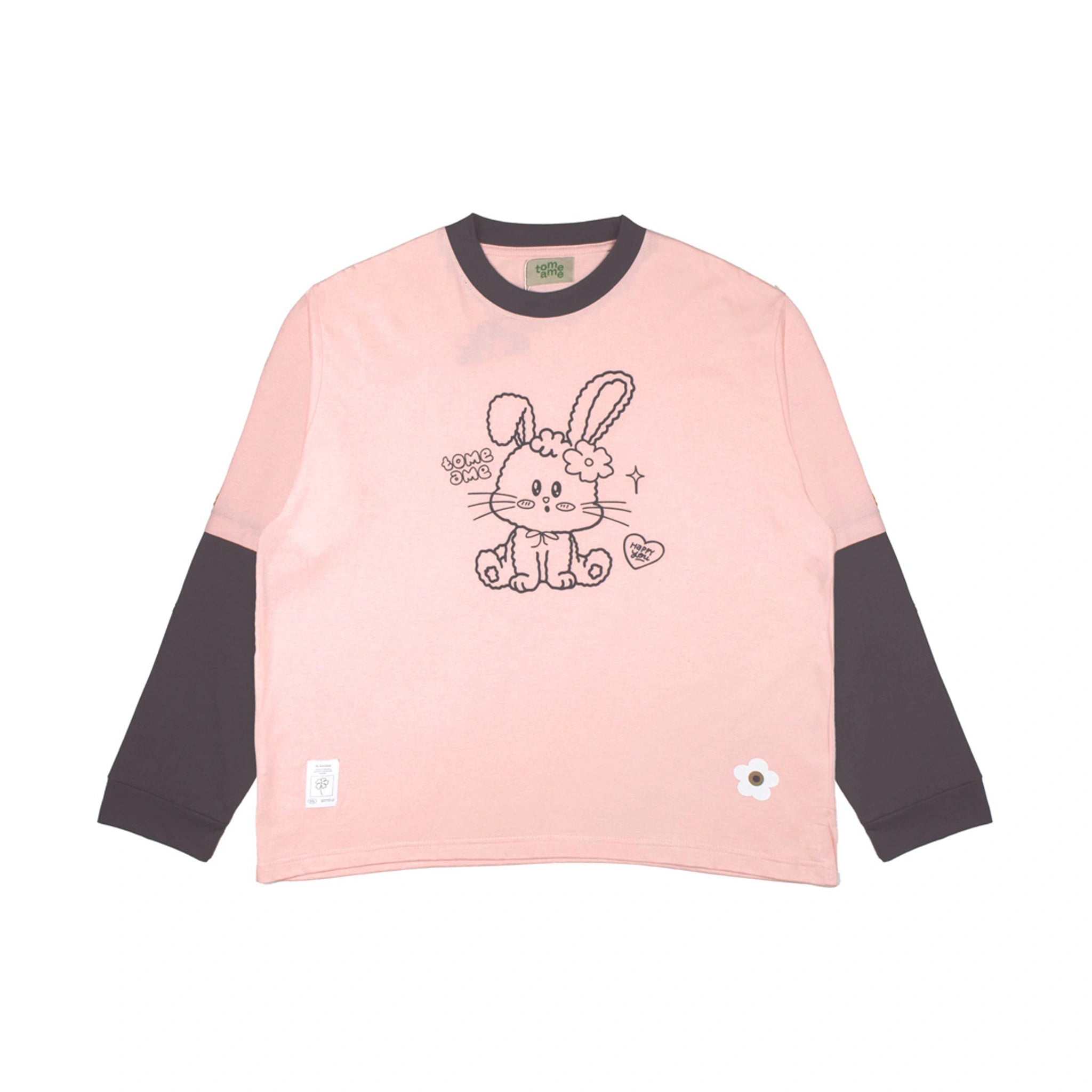 Pink long-sleeve shirt by Tome Ame with a cartoon rabbit design on a white background