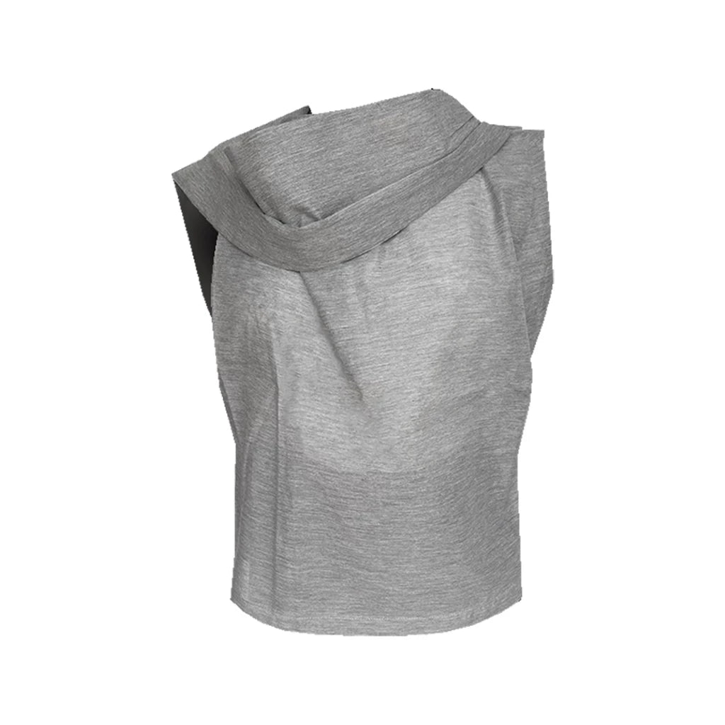 Gray sleeveless top by Hunting Fields with a hood on a white background