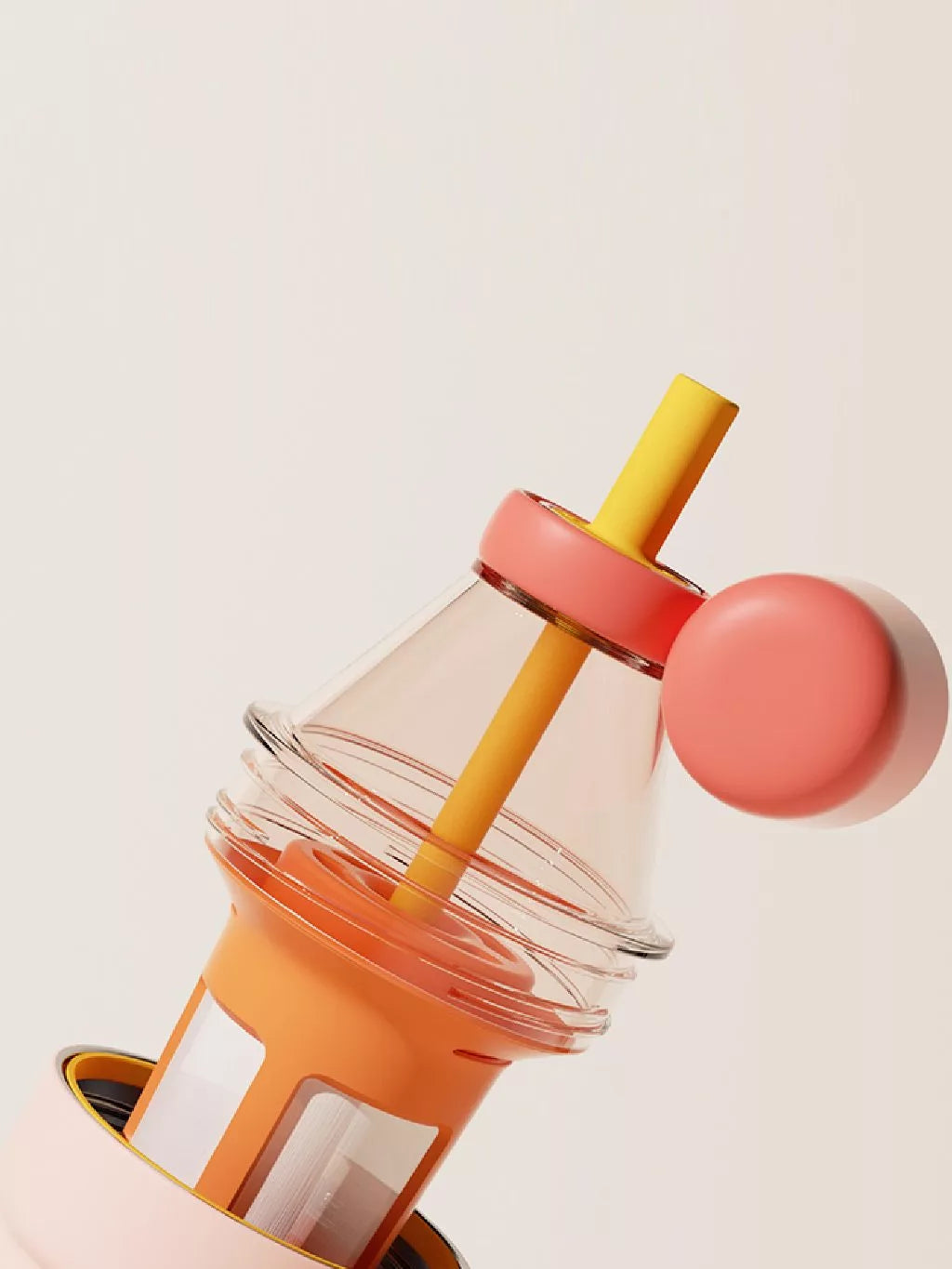 Clear glass tumbler with a pink lid and straw from Chako Lab on a light beige background