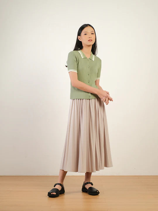 Collar Knit Top Evergreen - Thenblank