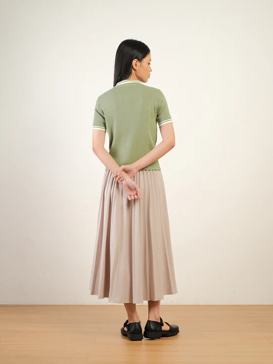 Collar Knit Top Evergreen - Thenblank