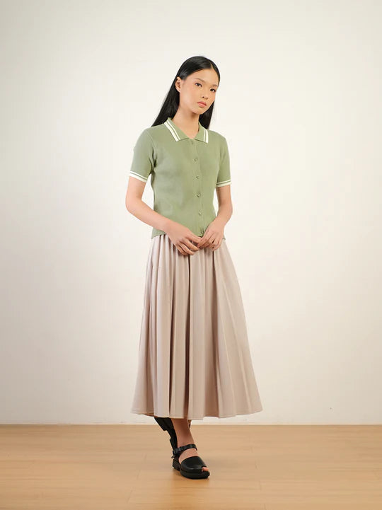 Collar Knit Top Evergreen - Thenblank