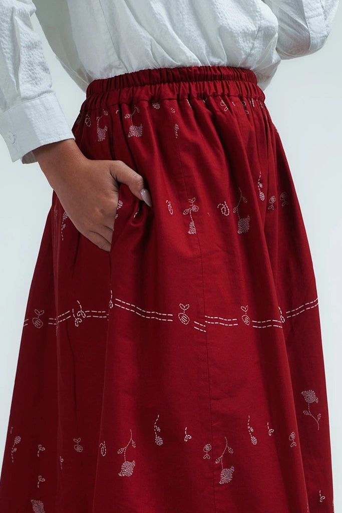 Kembali Panel Skirt Red - Damakara