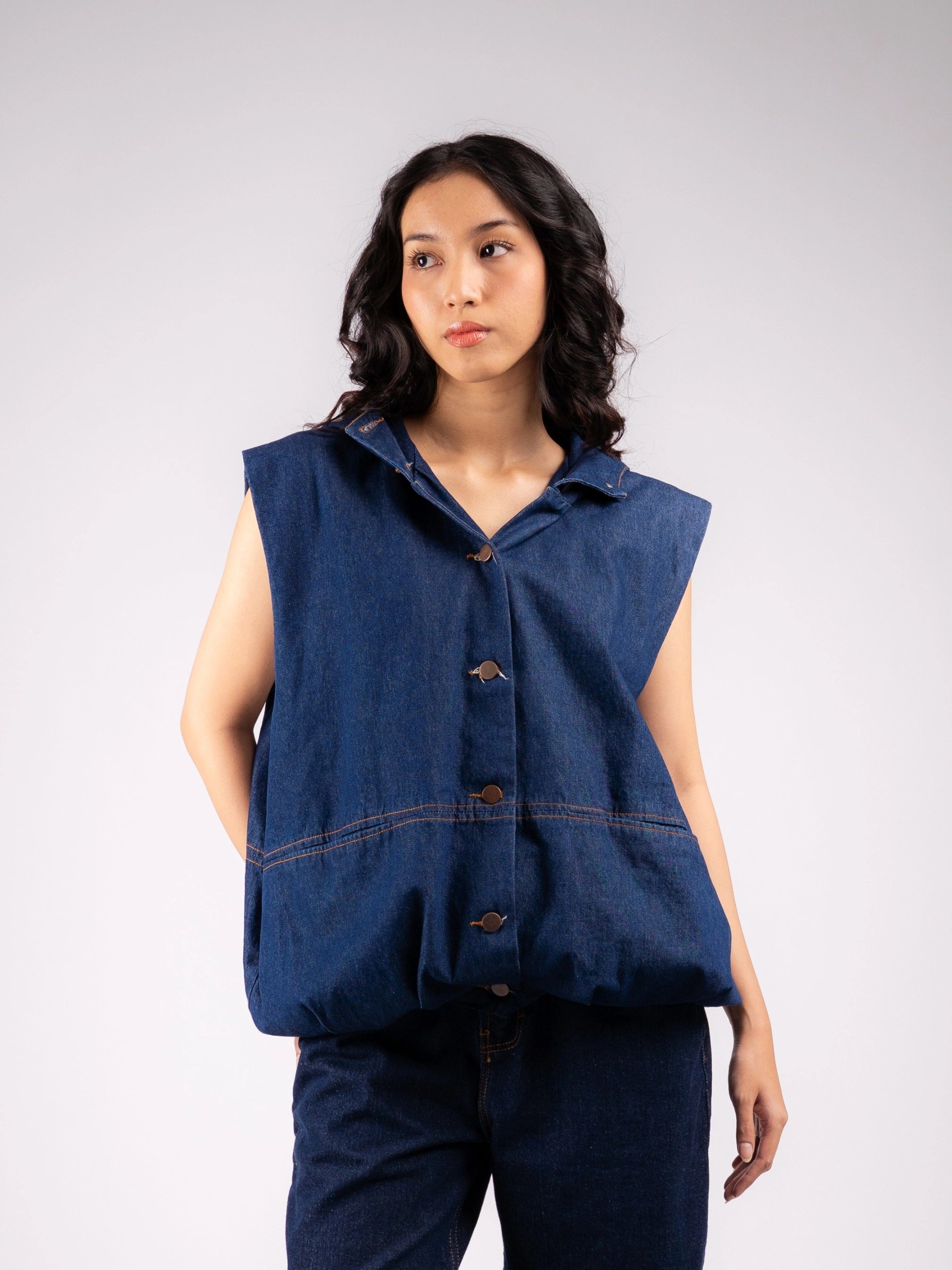Benji Hoodie Denim Vest - Ambra La Moda