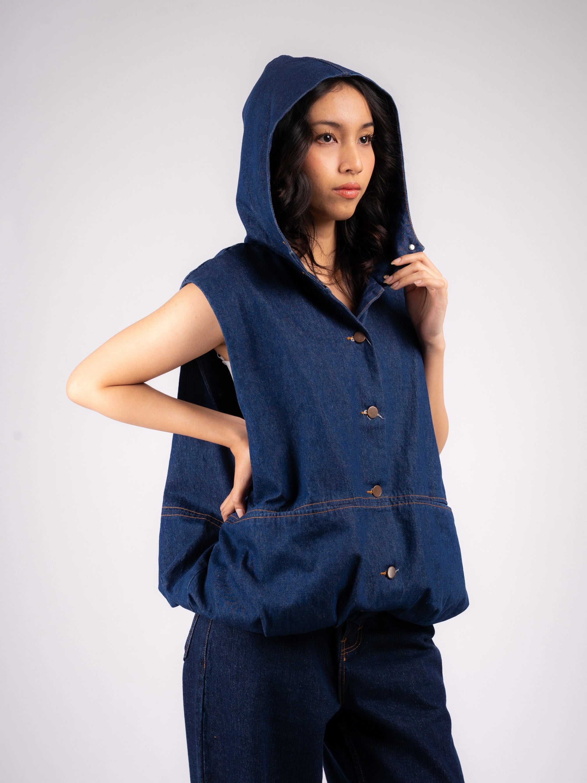 Benji Hoodie Denim Vest - Ambra La Moda