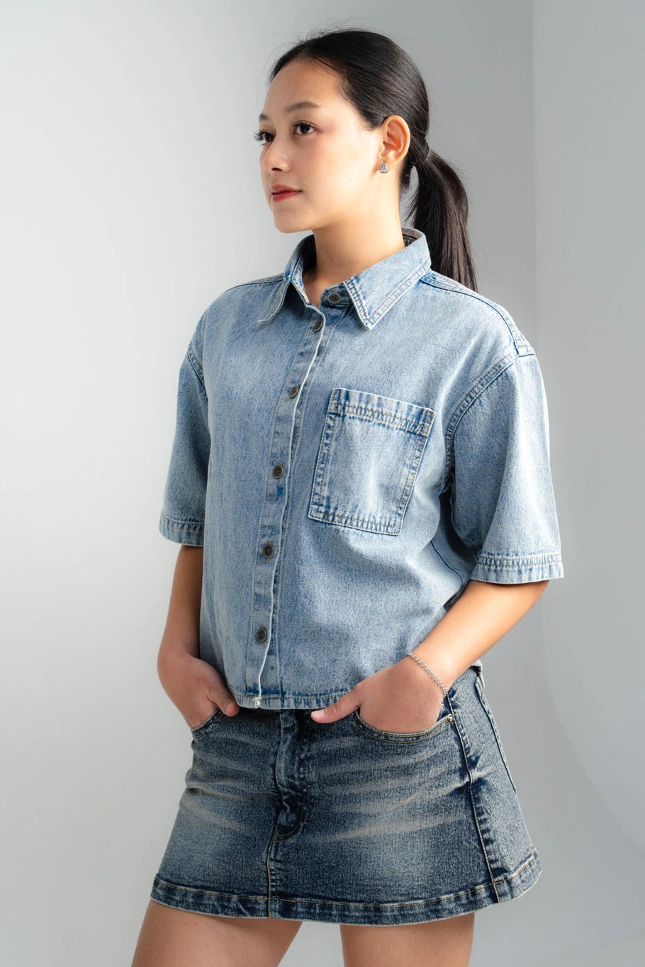 Emma Oversize Shirt Ice Blue - Ambra La Moda