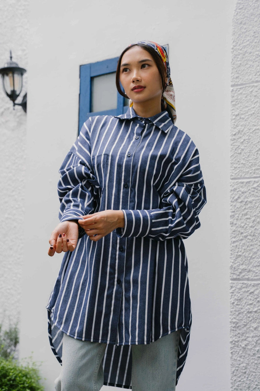 Cleo Oversize Shirt Stripe Denim - Ambra La Moda
