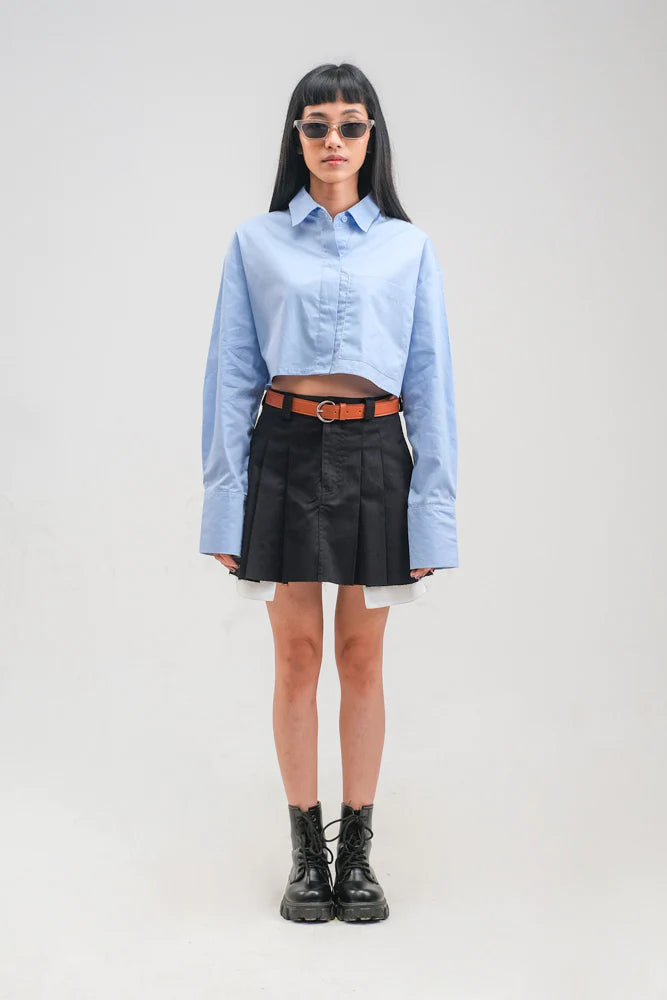 Hazel Crop Shirt Powder Blue - Ambra La Moda