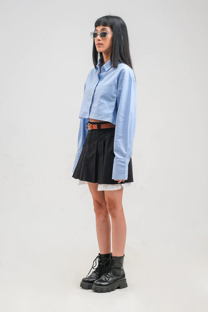 Hazel Crop Shirt Powder Blue - Ambra La Moda