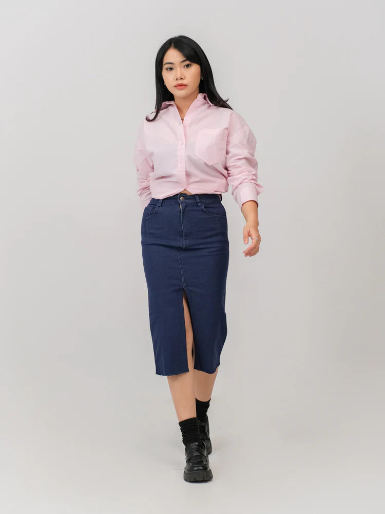Avery Midi Denim Skirt Navy Blue - Ambra La Moda