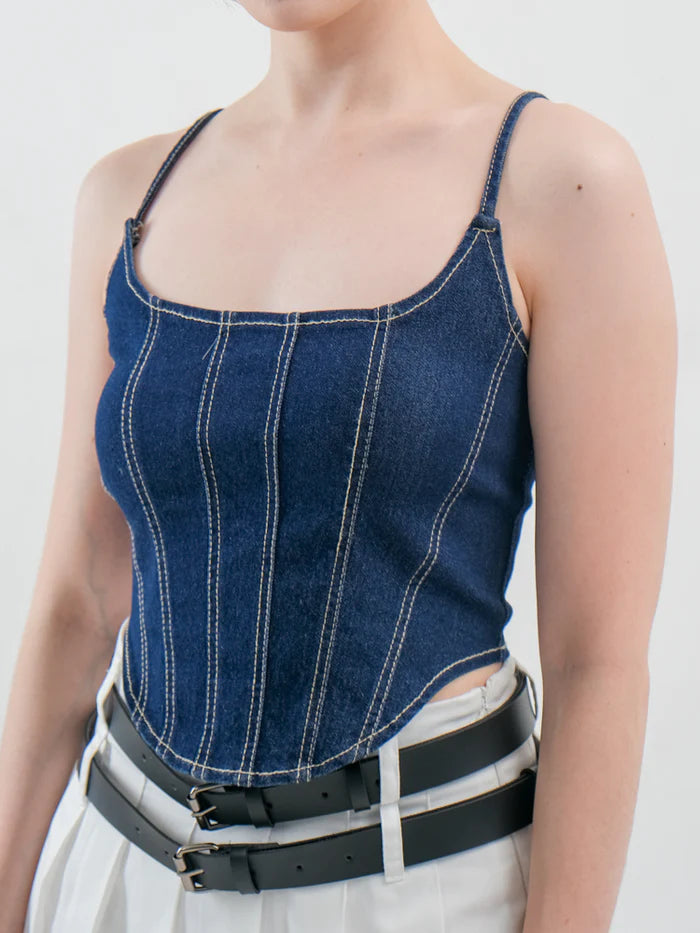 Ivy Corset Denim Dark Blue - Ambra La Moda