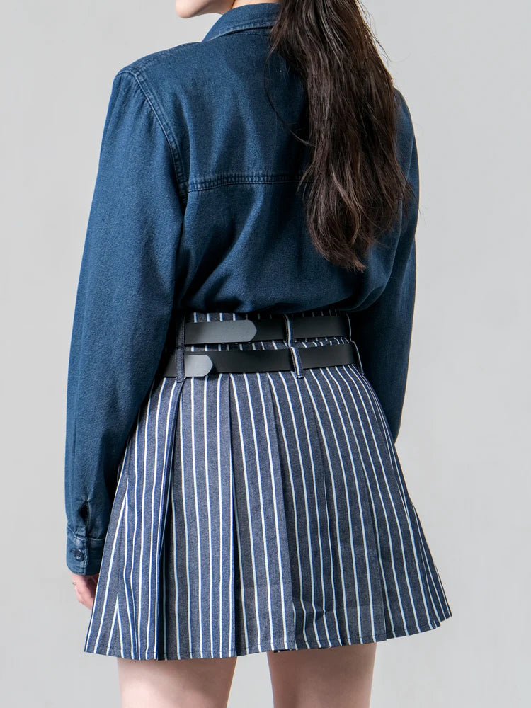 Emery Tennis Skirt Stripe Denim - Ambra La Moda