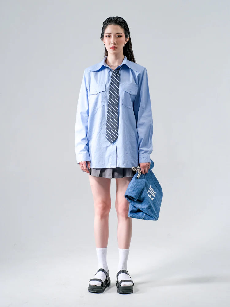 Frankie Shirt Powder Blue - Ambra La Moda