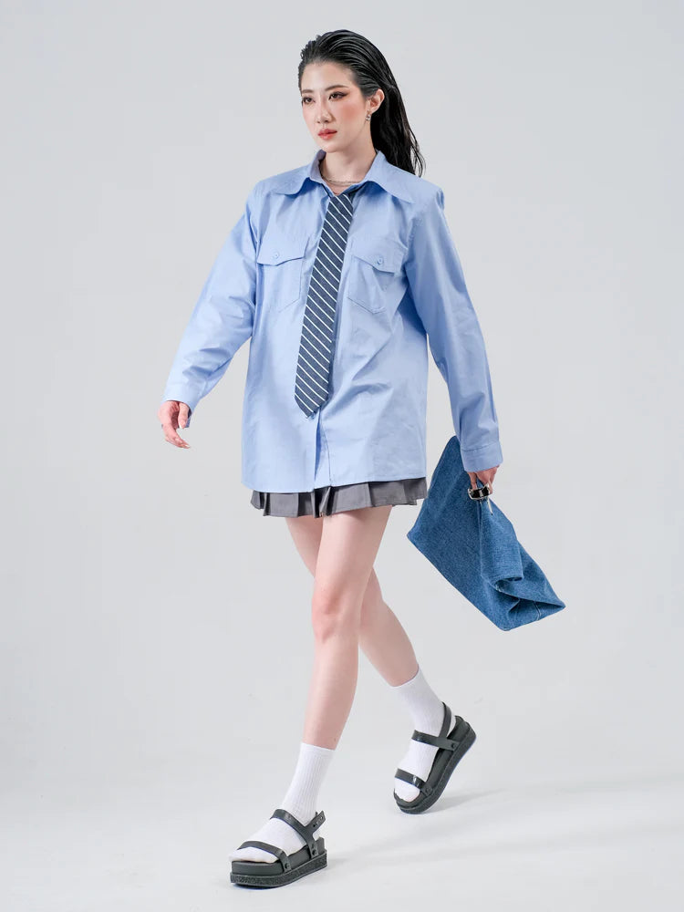 Frankie Shirt Powder Blue - Ambra La Moda