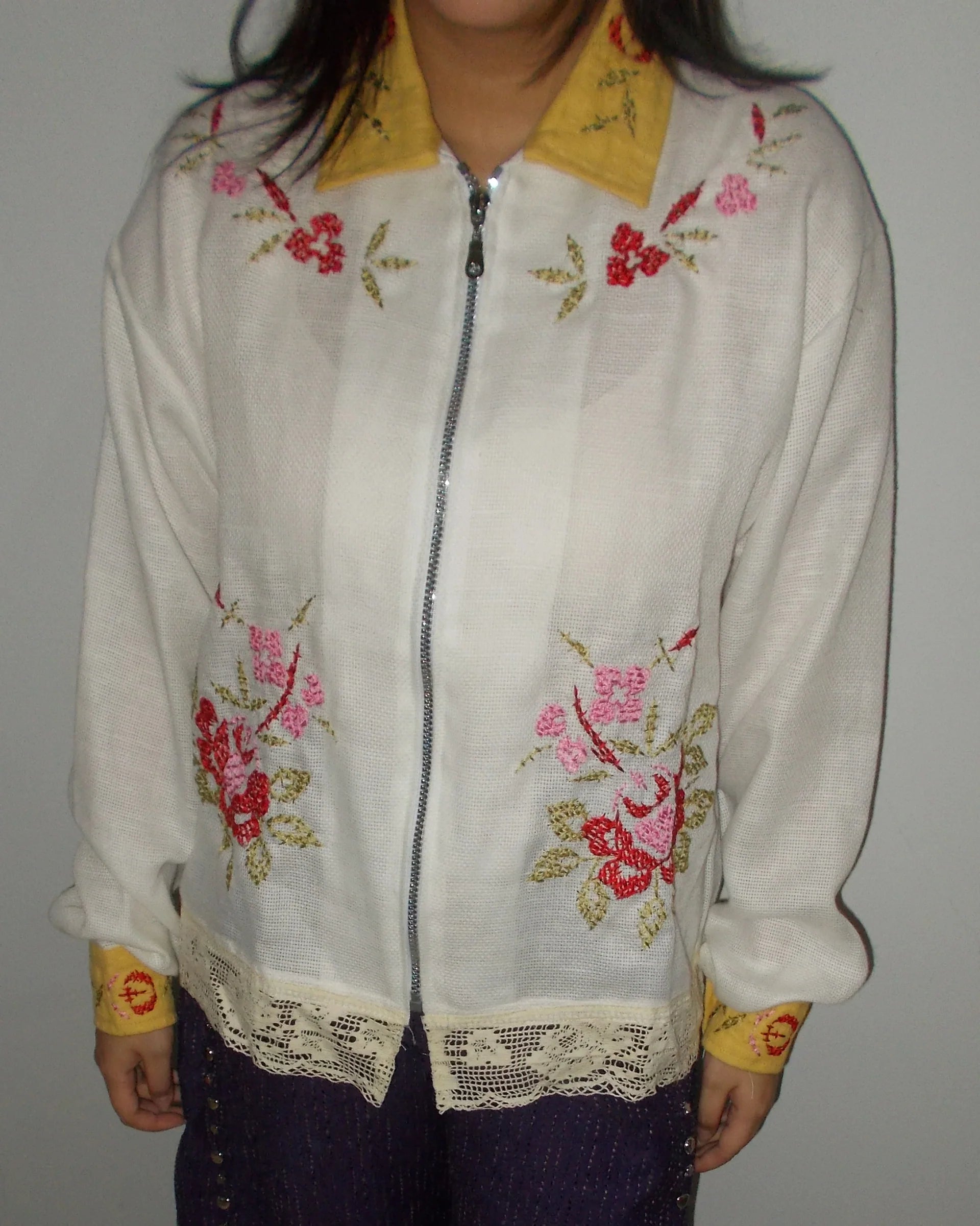 Hanna Cross-Stitches Jacket White - Toko Didiyo