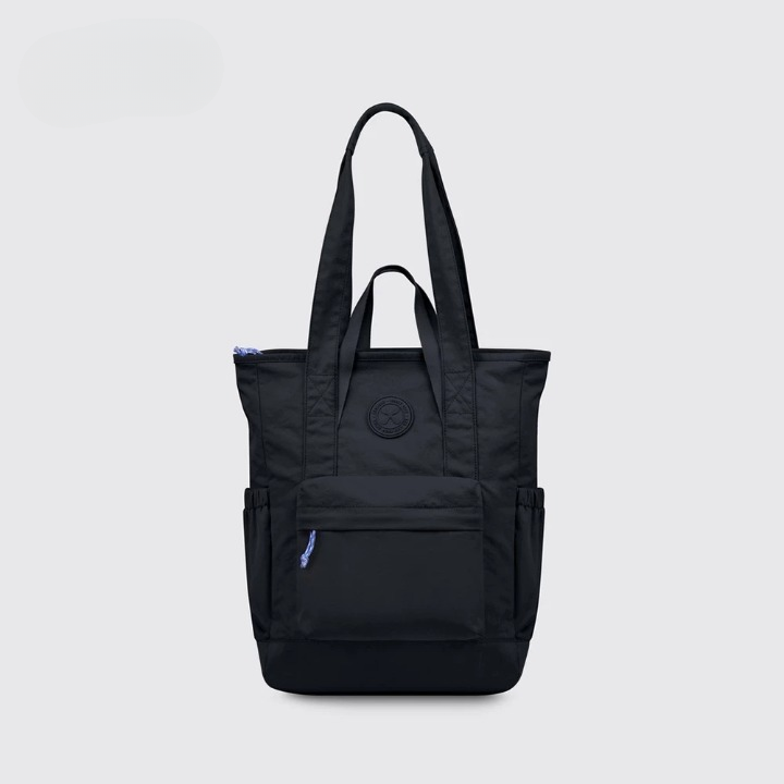 Black Exsport Daily Casual Totepack with dual straps, front zipper pocket, and water-repellent nylon material.