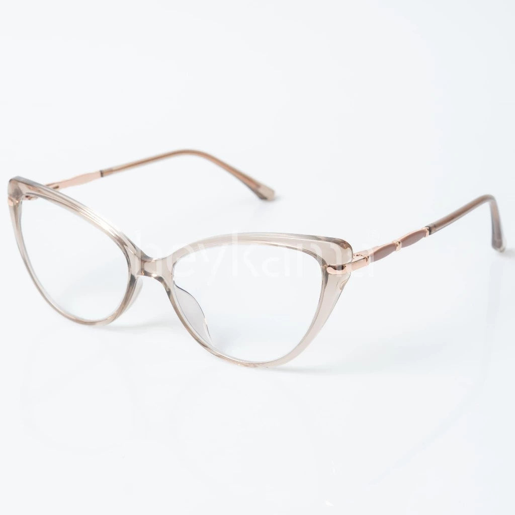 Cat-eye glasses with a gold frame by Heykama on a white background