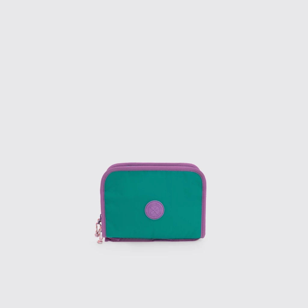 Tosca Export Bags Everyday Multipurpose Pouch with purple zipper on a light gray background