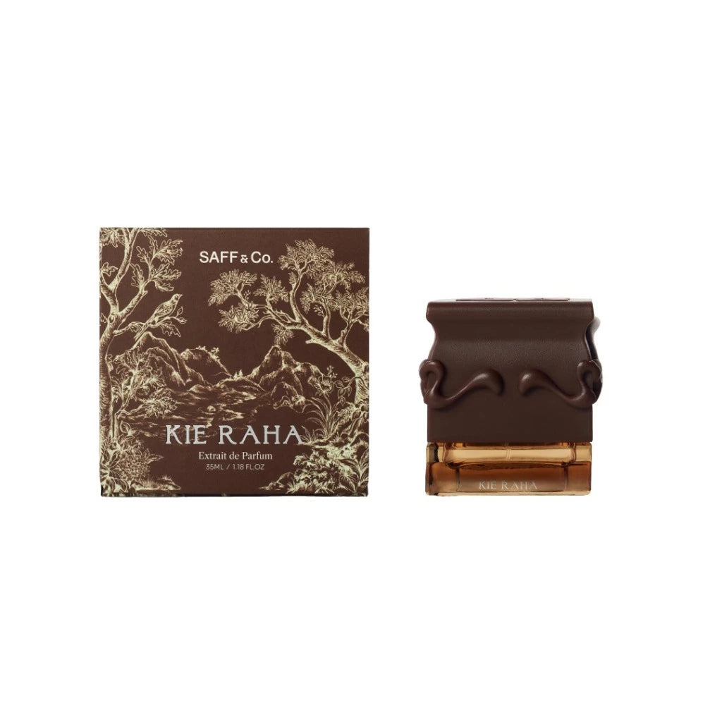 Kie Raha perfume with packaging on a white background