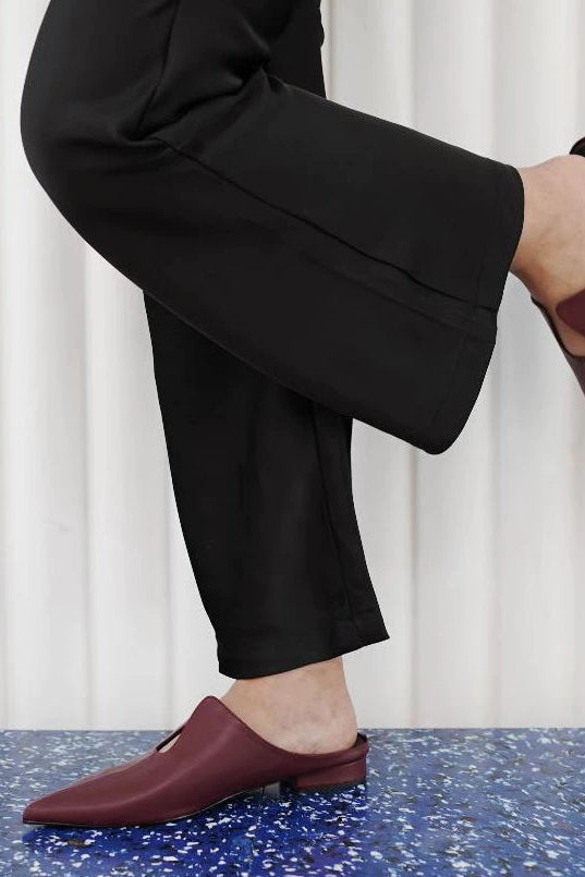 Women’s burgundy flatshoes with a pointed toe and sleek slip-on design. Features a minimalist silhouette with low heels, suitable for casual, office, and semi-formal outfits.