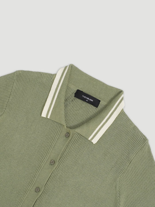 Collar Knit Top Evergreen - Thenblank