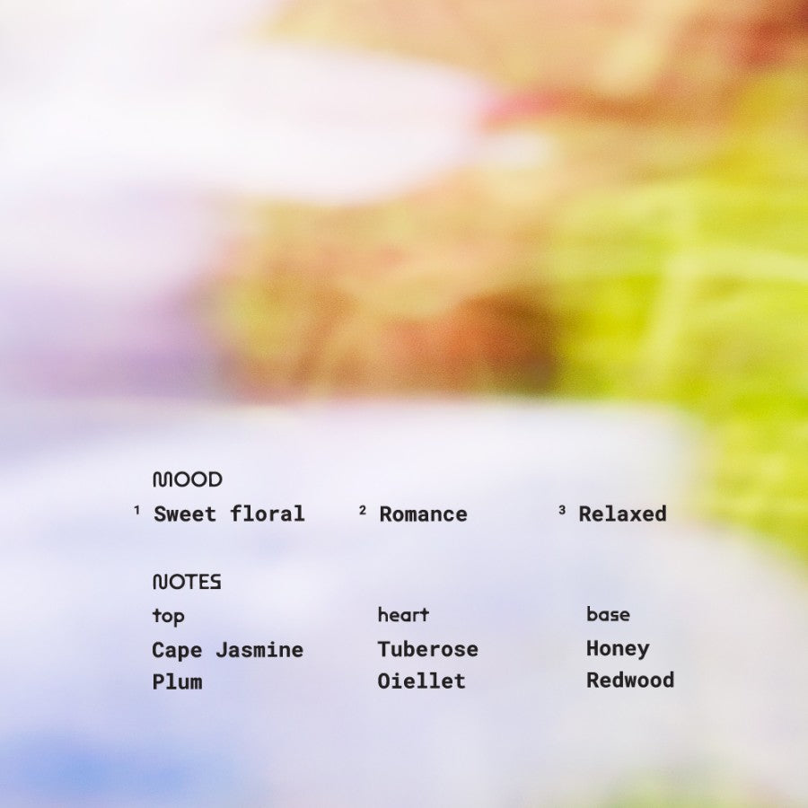 Soft, dreamy abstract background with floral and pastel tones, representing Galleria by Alchemist Fragrance. The perfume captures a mood of “Sweet Floral”, “Romance”, and “Relaxed”, with top notes of cape jasmine and plum, heart notes of tuberose and oiellet (carnation), and base notes of honey and redwood—a gentle yet romantic floral blend.