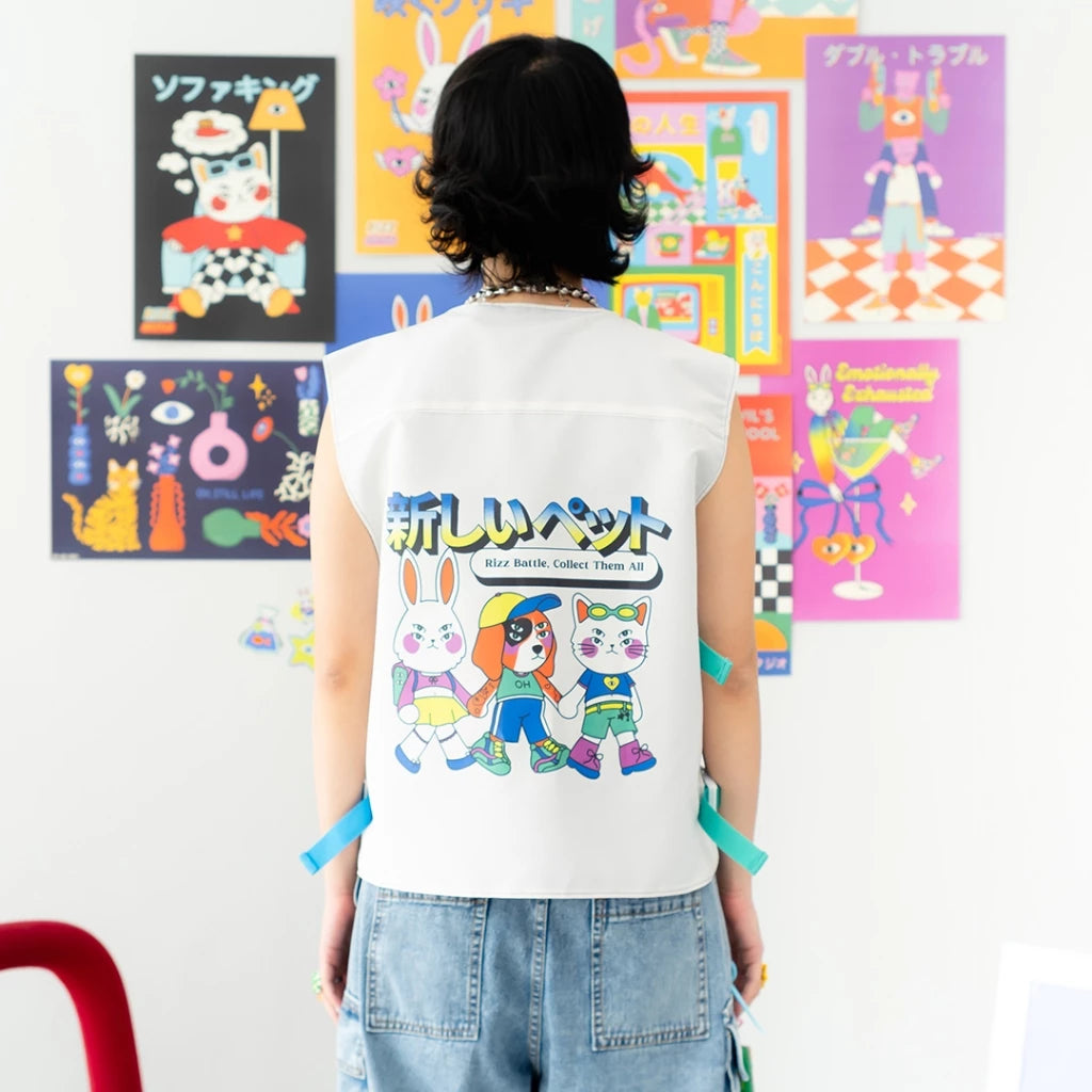 A back view of Game On Vest showing its fun drawing art
