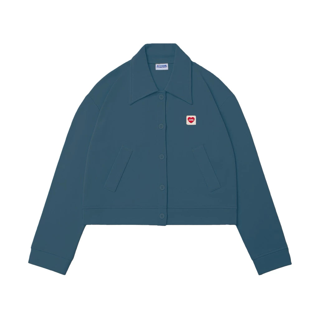 Dark blue jacket with a red heart logo by notyourcompany on a white background