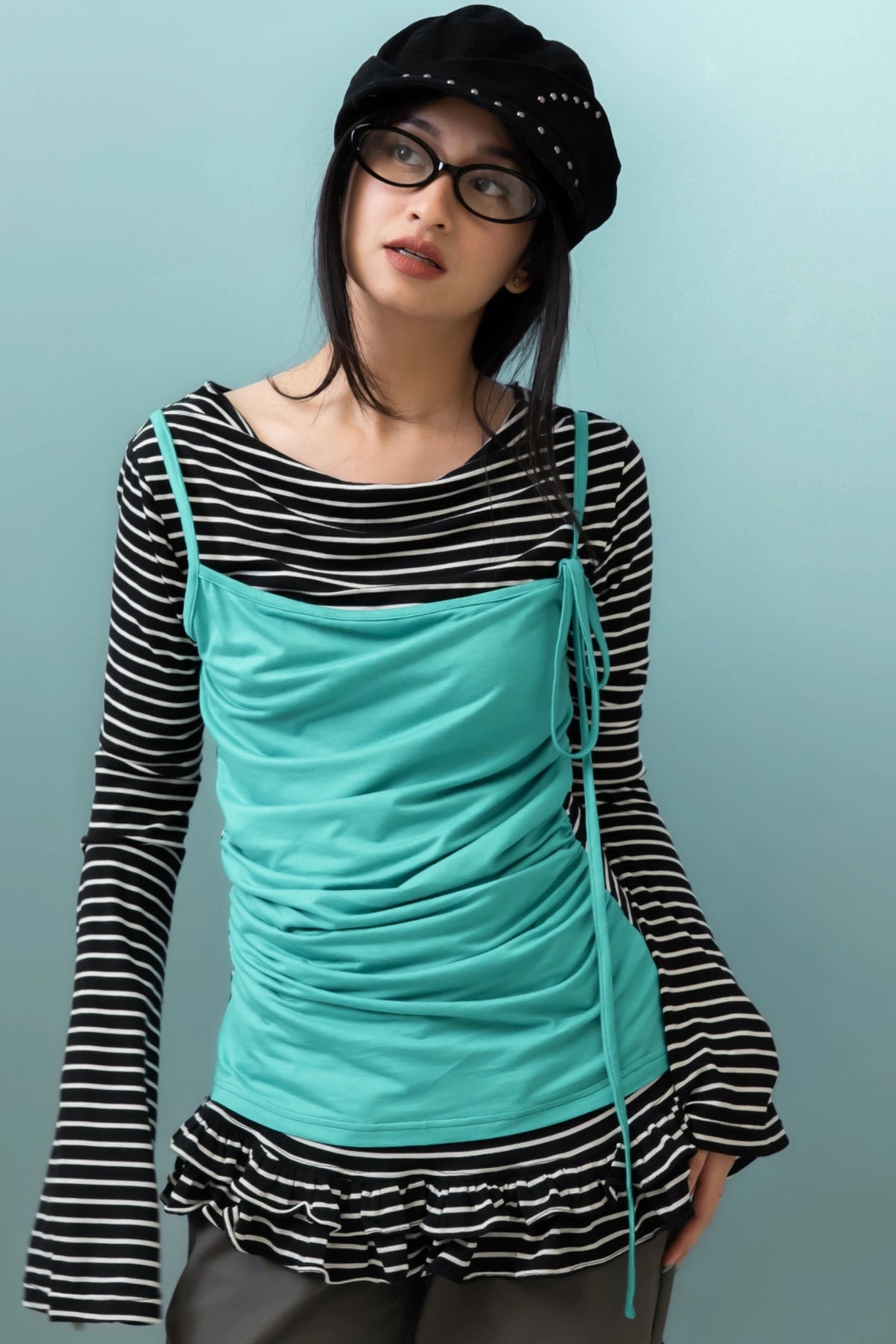 Ruffle Hem Layer Top Stripe - Catha
