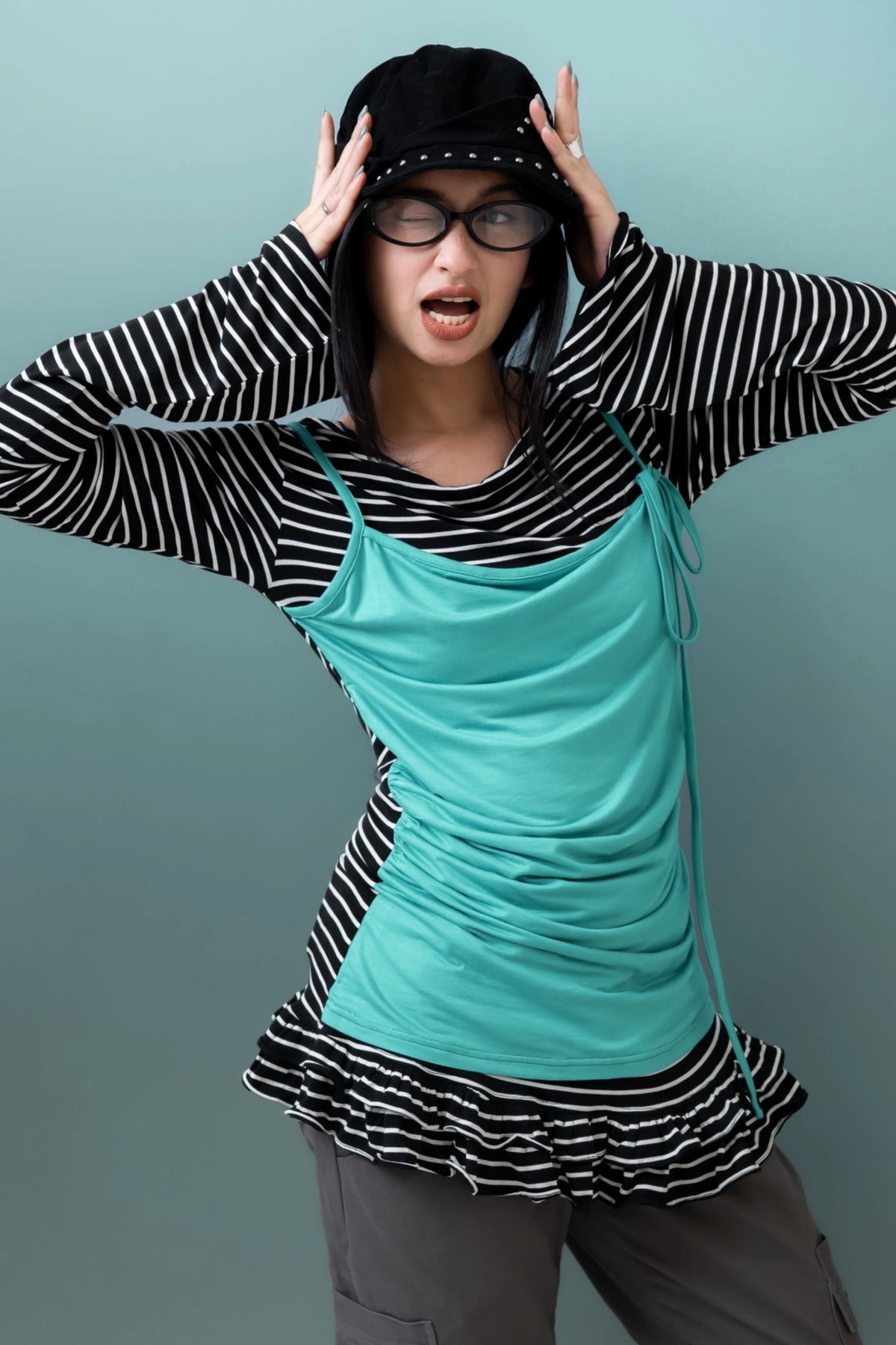 Ruffle Hem Layer Top Stripe - Catha