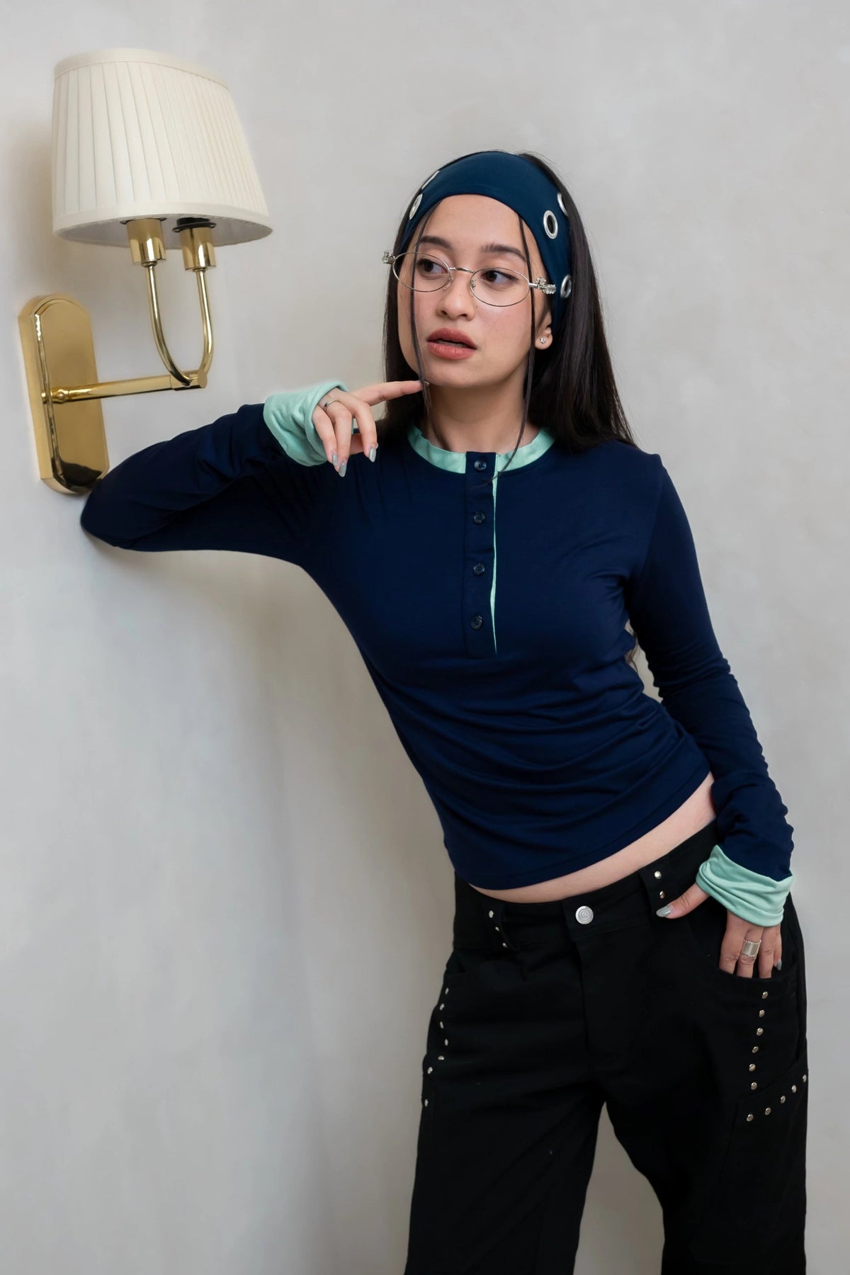 Two Tone Longsleeve Top Deep Navy - Catha