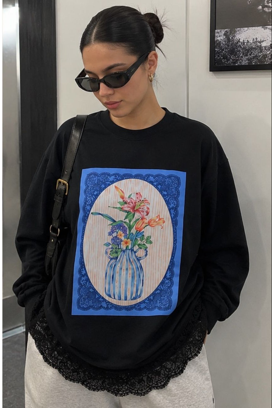 Bloom Long Tee Black - Tuff Puff