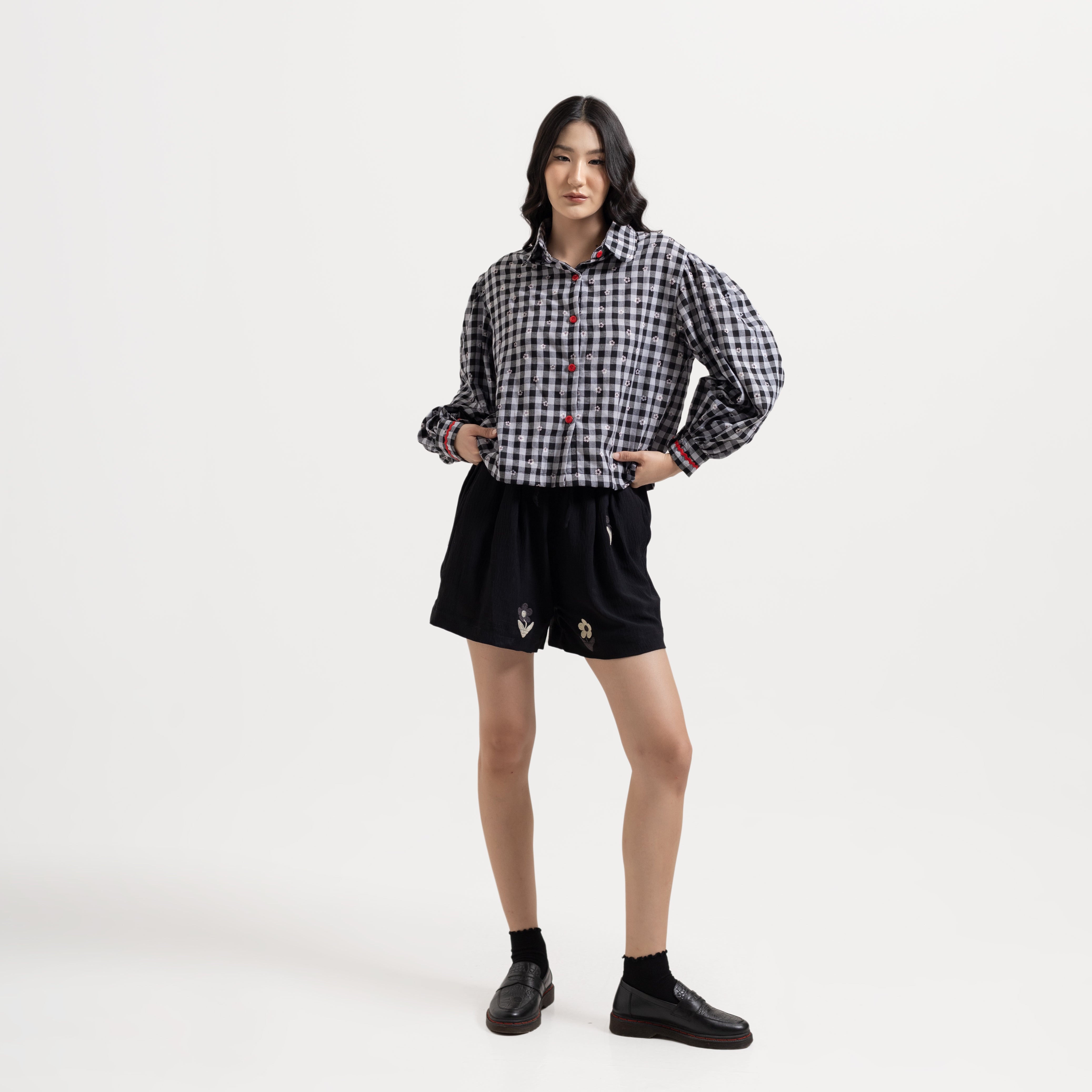 Fleur Puff Shirt Black - Saya Saya