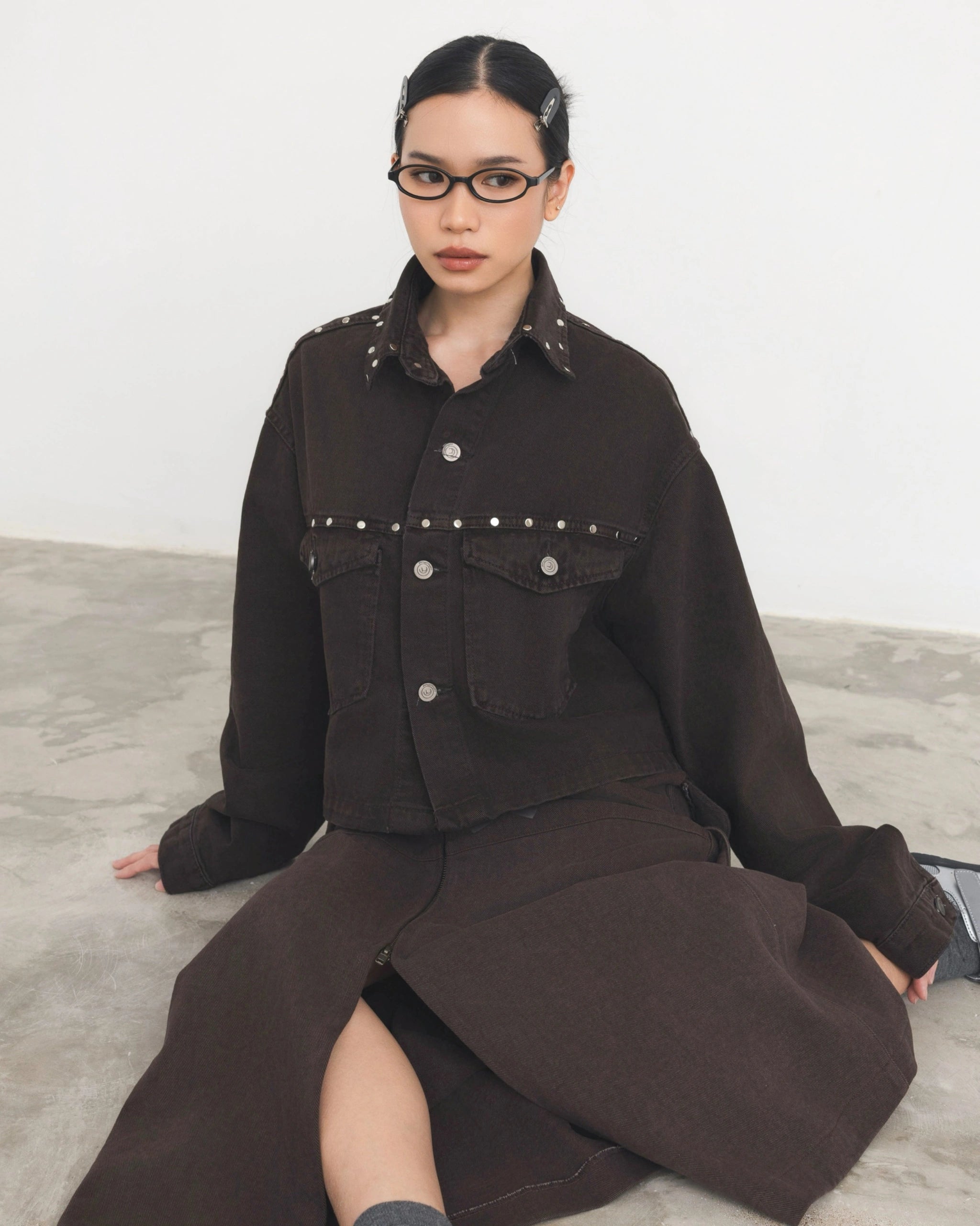 Oversized Rivet Denim Jacket - Catha